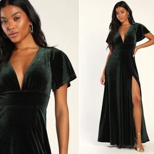 LULU's Prom Wedding Sexy Sophisticated Romantic Elegant Holiday FlowyVelvet Maxi